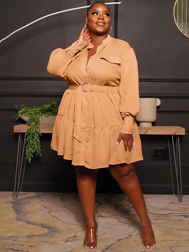 Women Dress Free Shipping Plus Size Elegant Long Sleeve Shirt Dress Pleated Sexy Short Dress Wholesale Bulk Dropshipping