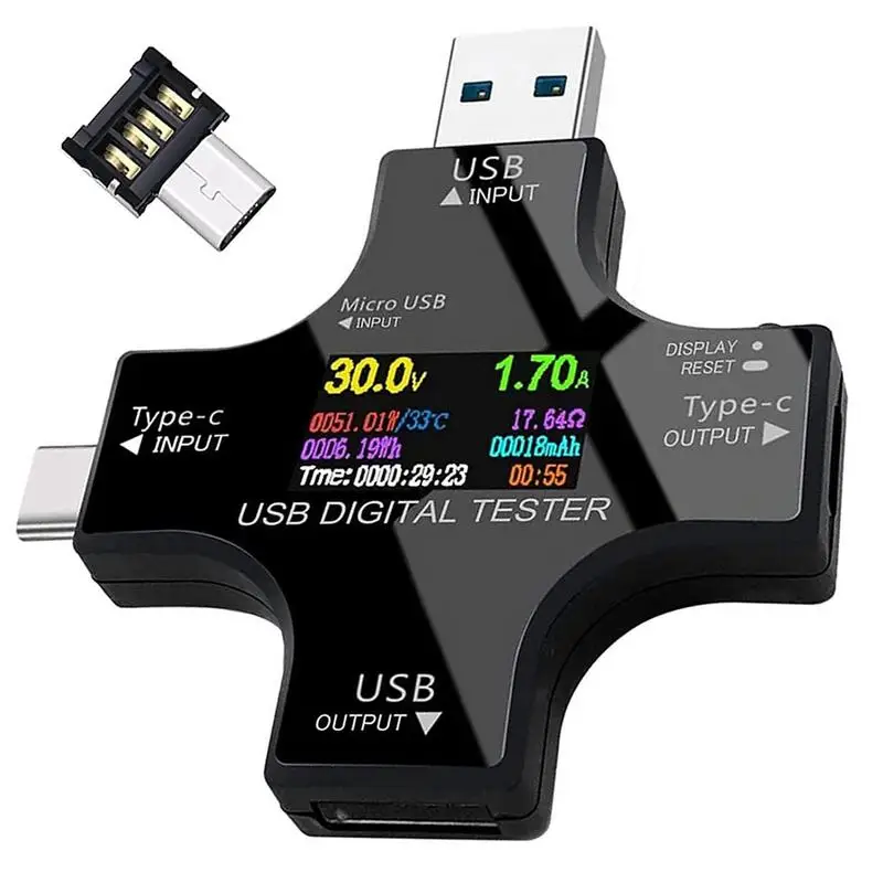 

USB C Tester IPS Color Screen Type C Power Meter USB Detector Checker DC For PD3.0/PD2.0 QC3.0/QC2.0 BC1.2 USB A USB C
