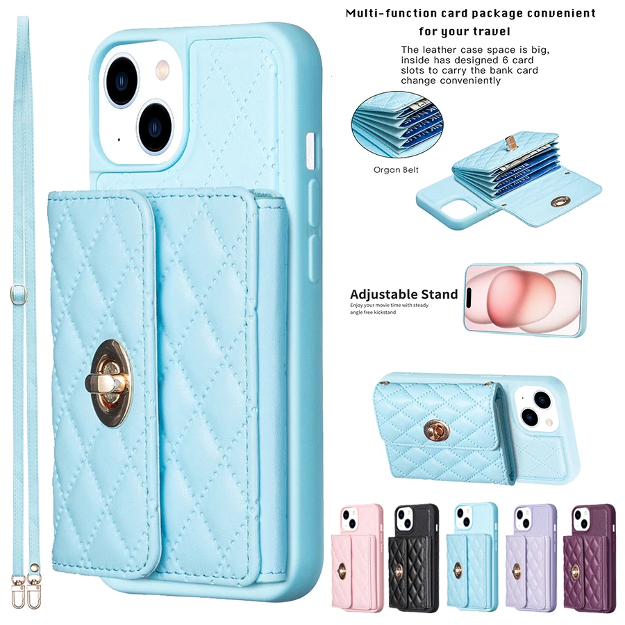 

Wallet Small Fragrant Wind Organ Card Bag Metal Buckle Leather Case For iPhone 15 Pro Max 14 13 12 11 SE 2 X XS XR 8 7 6 6s Plus