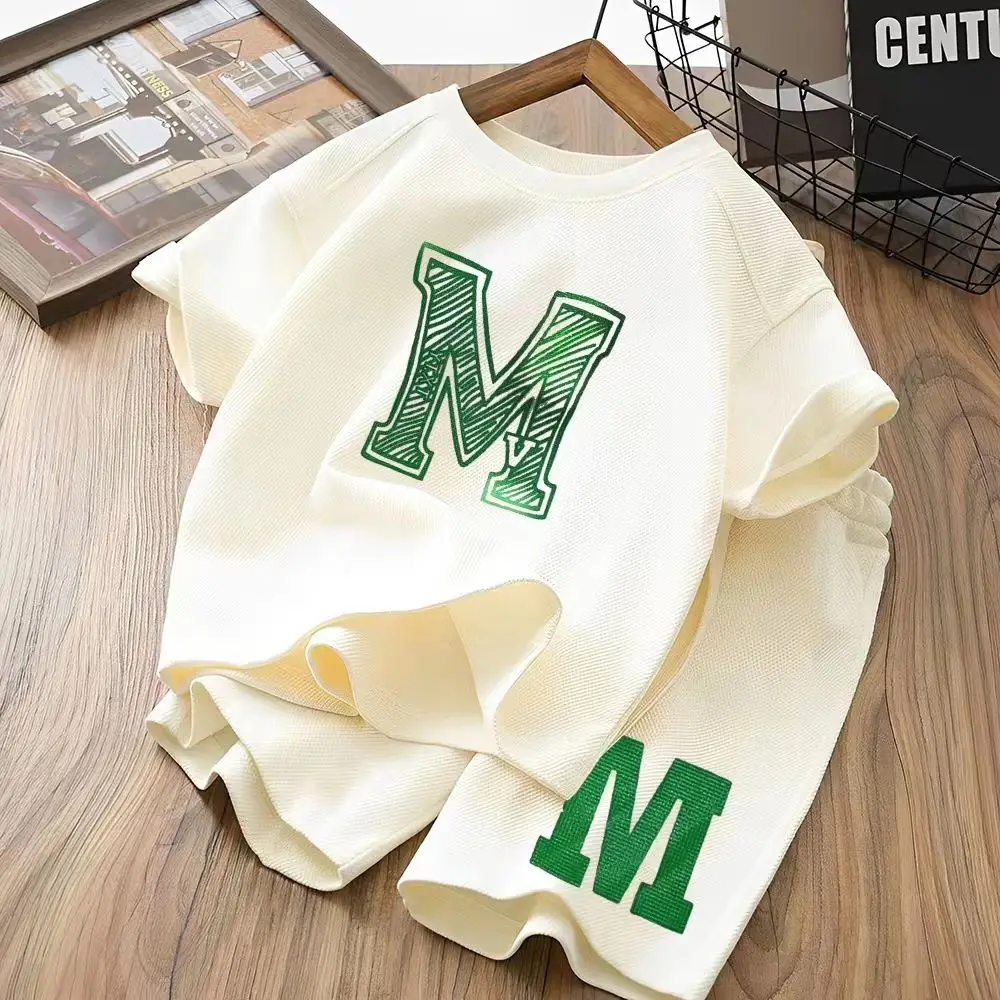 

2023 Summer Children Clothing Sets Boys and Girls Loose Letter Short Sleeve and Shorts 2Pcs Suits Teen Kids Casual Loungewear