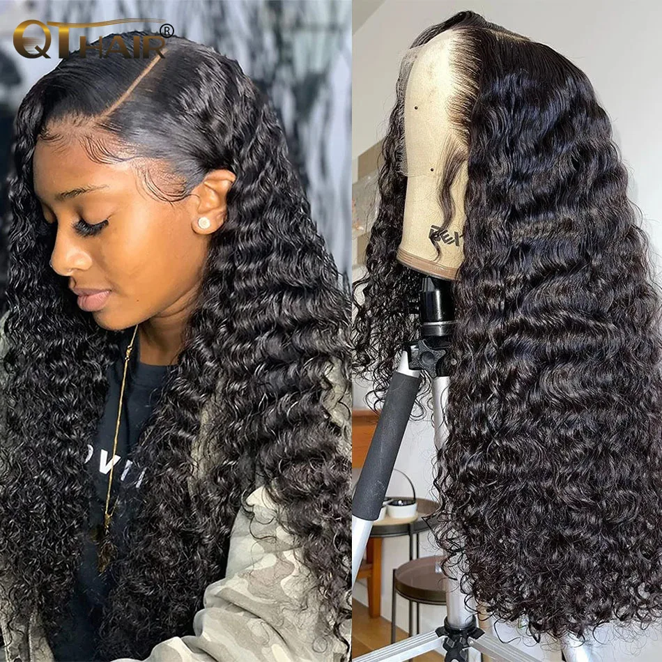 

QT 28 30inch Deep Wave Lace Front Wigs for Black Women 13x4 Transparent Lace Frontal Wigs 4x4 Curly Human Hair Lace Closure Wig