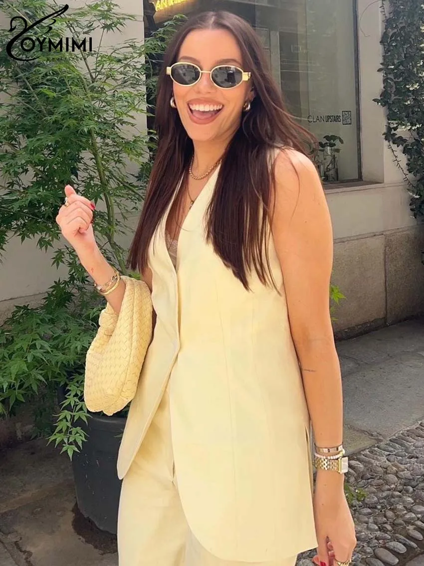 Oymimi повседневные бежевые хлопковые комплекты для женщин 2 штуки V-образный вырез