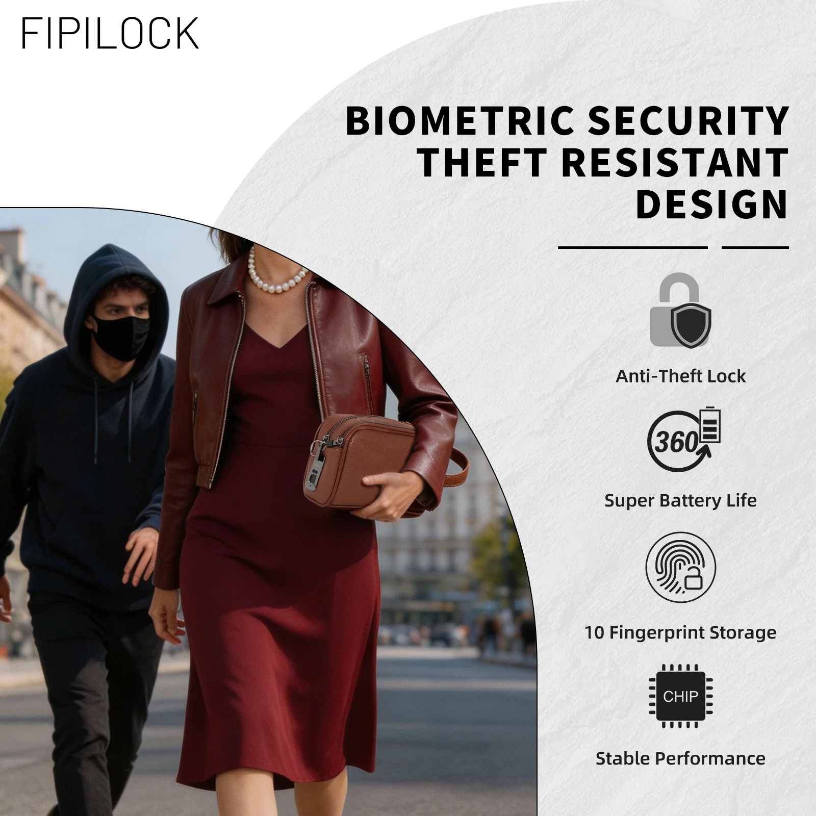 Фото Сумки-клатчи FIPILOCK оптом для мужчин и женщин с функцией умной разблокировки по отпечатку пальца, защитой от кражи и взлома, унисекс, модные. №3