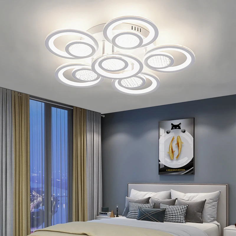 Дешево Современная светодиодная люстра, двойная круглая лампа для гостиной, светодиодная люстра с кристаллом, пульт дистанционного управления, Ди...