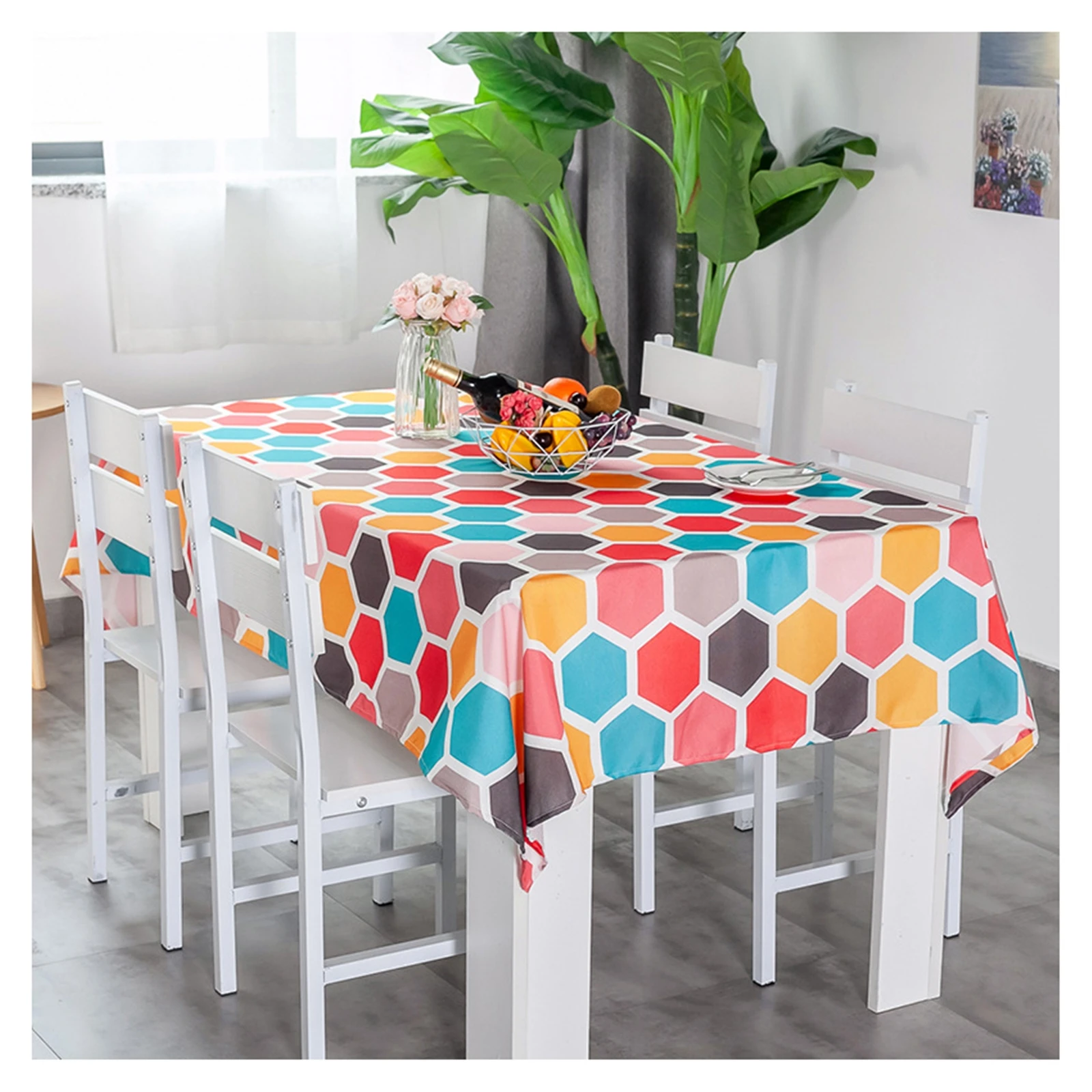 

Cotton Linen Tablecloths, Waterproof Table Covers Geometric Hexagonal Pattern Red Pink Dining Table Coffee Table Deco
