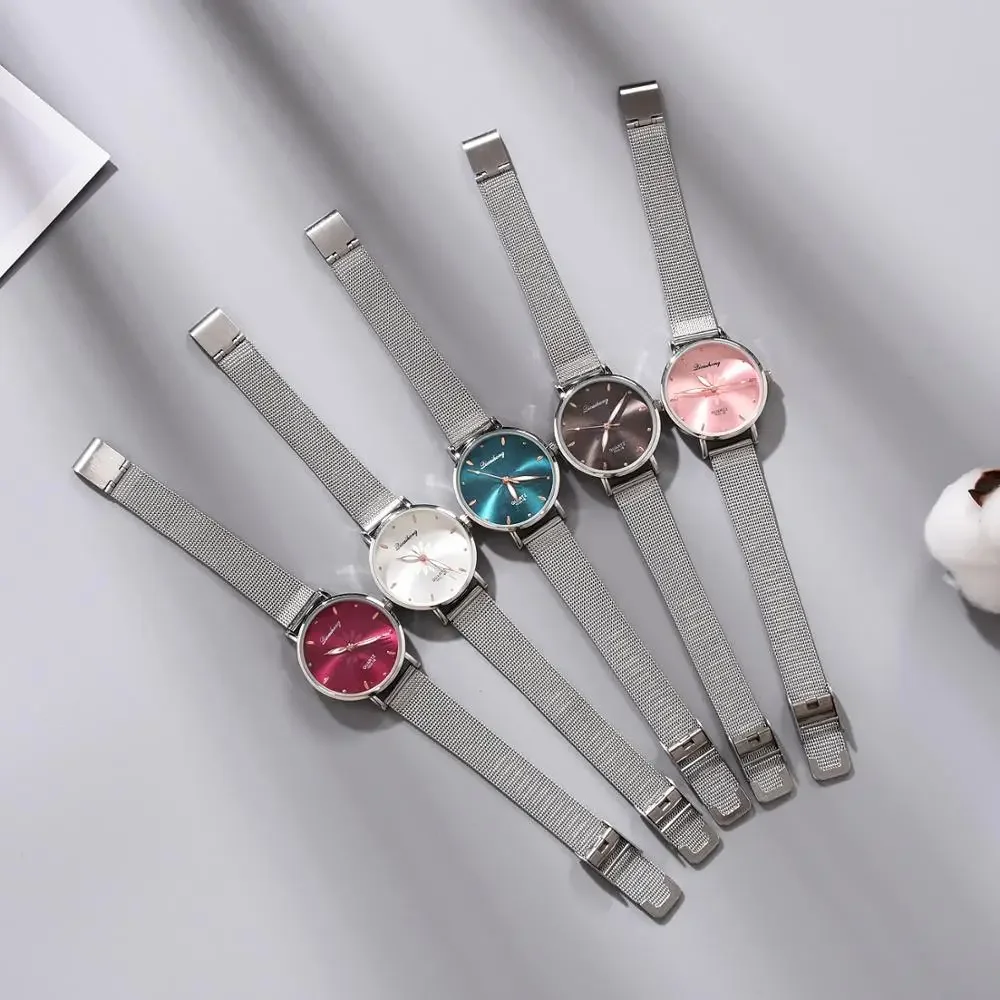 

Luxury Silver Women Wristwatches Flowers Dial Metal Mesh Band Bracelet Quartz Elegant Ladies Quartz Clock Fashion Womens Watche