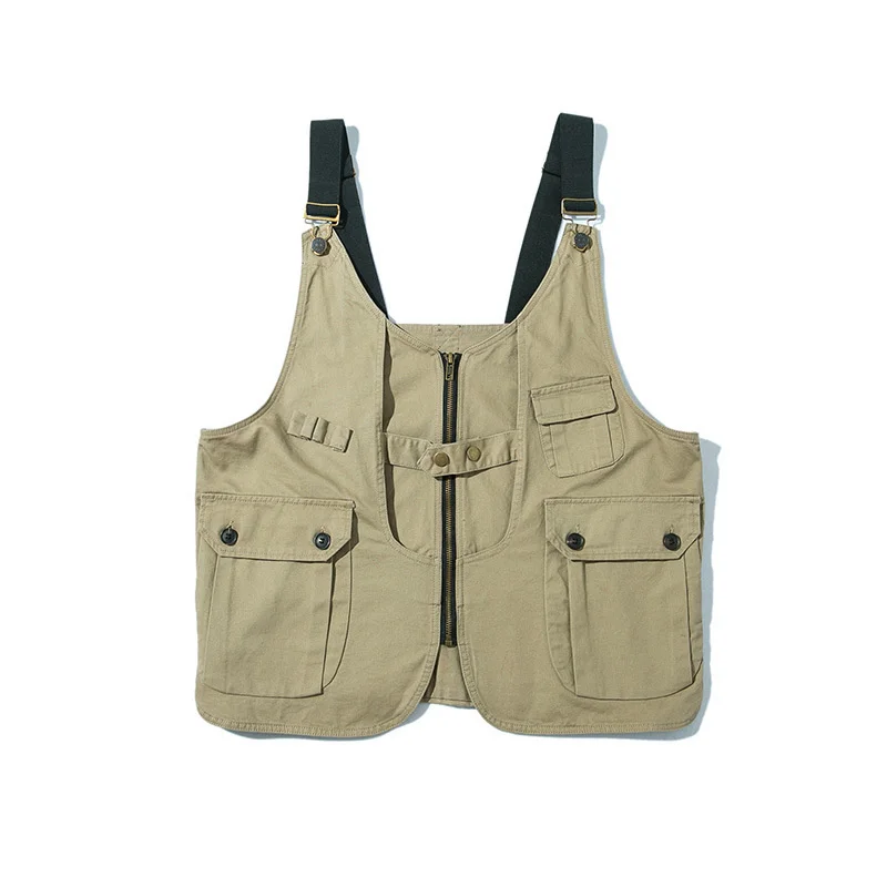 

Spring Autumn Men Neutral Youth Fashion WaistCoat Outdoor Climbing Tooling Men's Hiking Pocket Decorative Elastic Vest Women