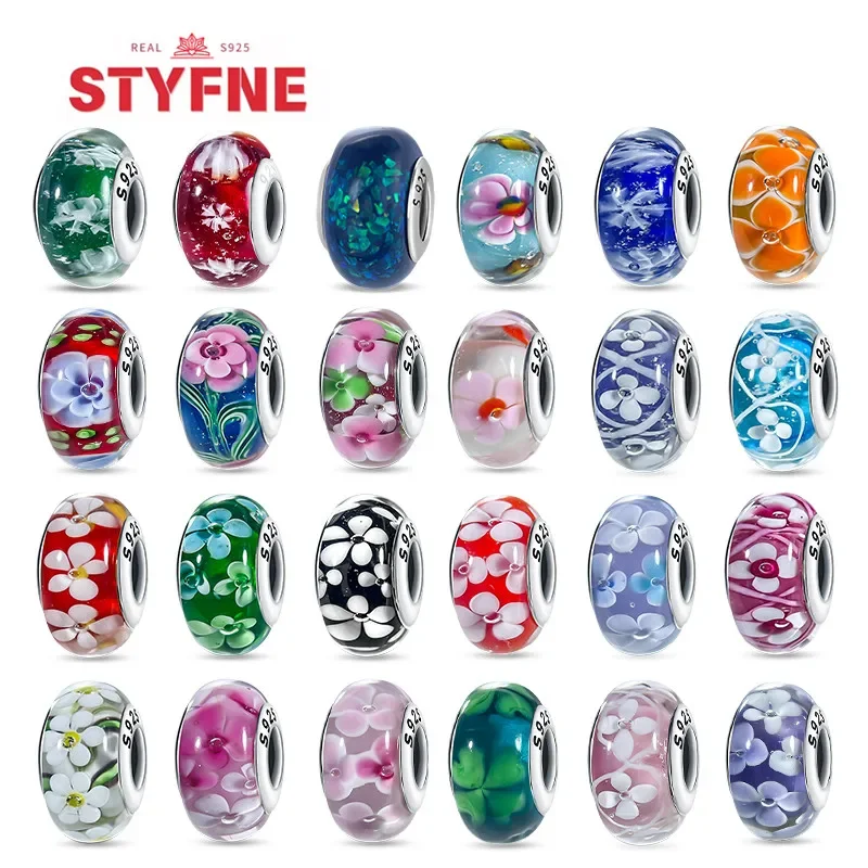 Бусина-Шарм из серебра 925 пробы с цветами