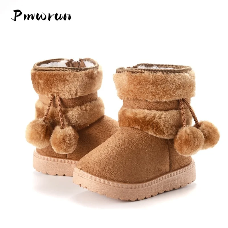 Baby Winter Warm Cute Ball Snow Boots Girl Meduim Boots Furry Shoes Children Soft Comfortable School Student Plush Fur Shoes