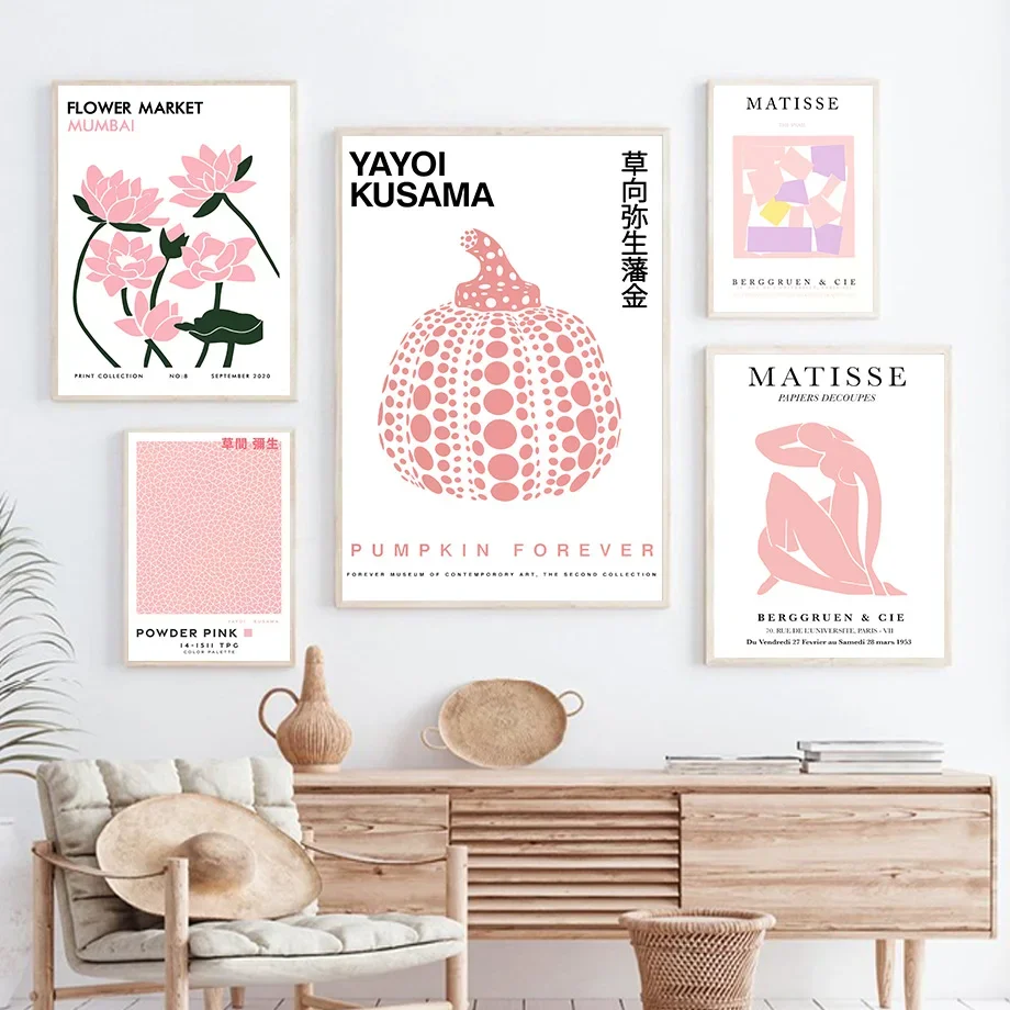 

Yayoi Kusama Dot Pumpkin Eye Pink Matisse Wall Art Canvas Nordic Posters And Prints Wall Pictures For Living Room DecorPainting