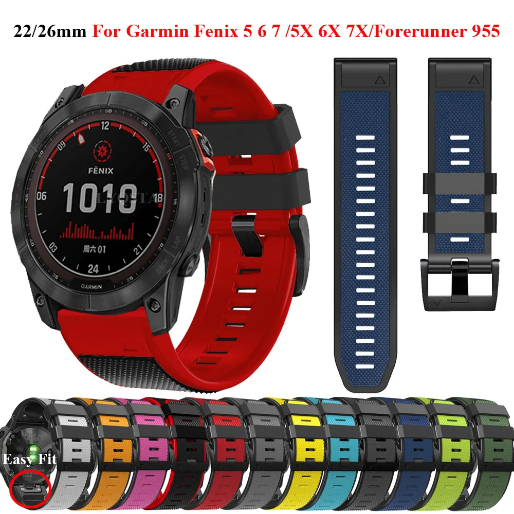 

Ремешок силиконовый для наручных часов Garmin Fenix 7 7X 6 6X Pro 5 5X Plus Forerunner 955 945 EPIX Gen2, 22/26 мм