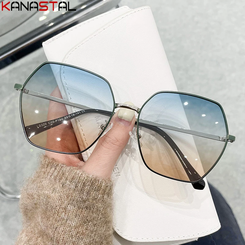 

New Women Fashion Polarized Sunglasses Men Gradient Sun Glasses Polygon Eyeglasses Frame Traveling Sunscreen Beach Shade Eyewear