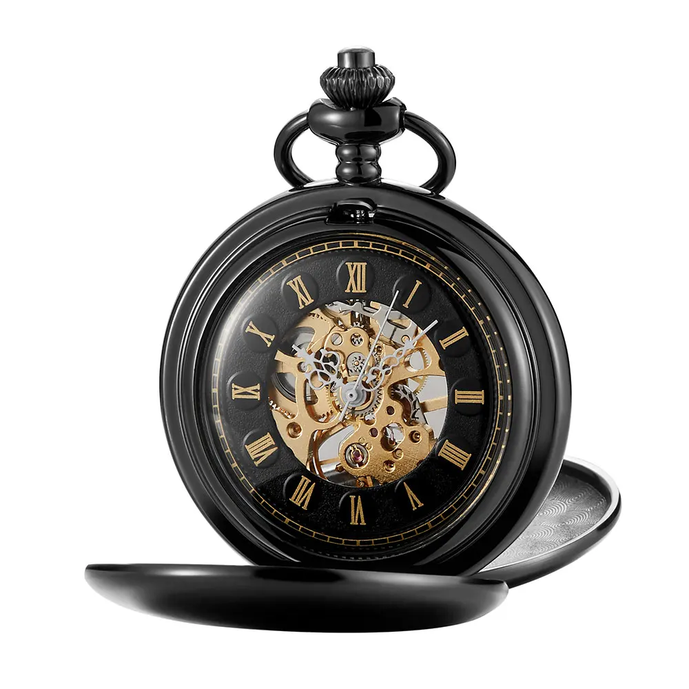 2 Sides Open Navidad Christmas Gift Smooth Mechanical Pocket Watch Men Women FOB Hand Wind Double Hunter Roman Numerals