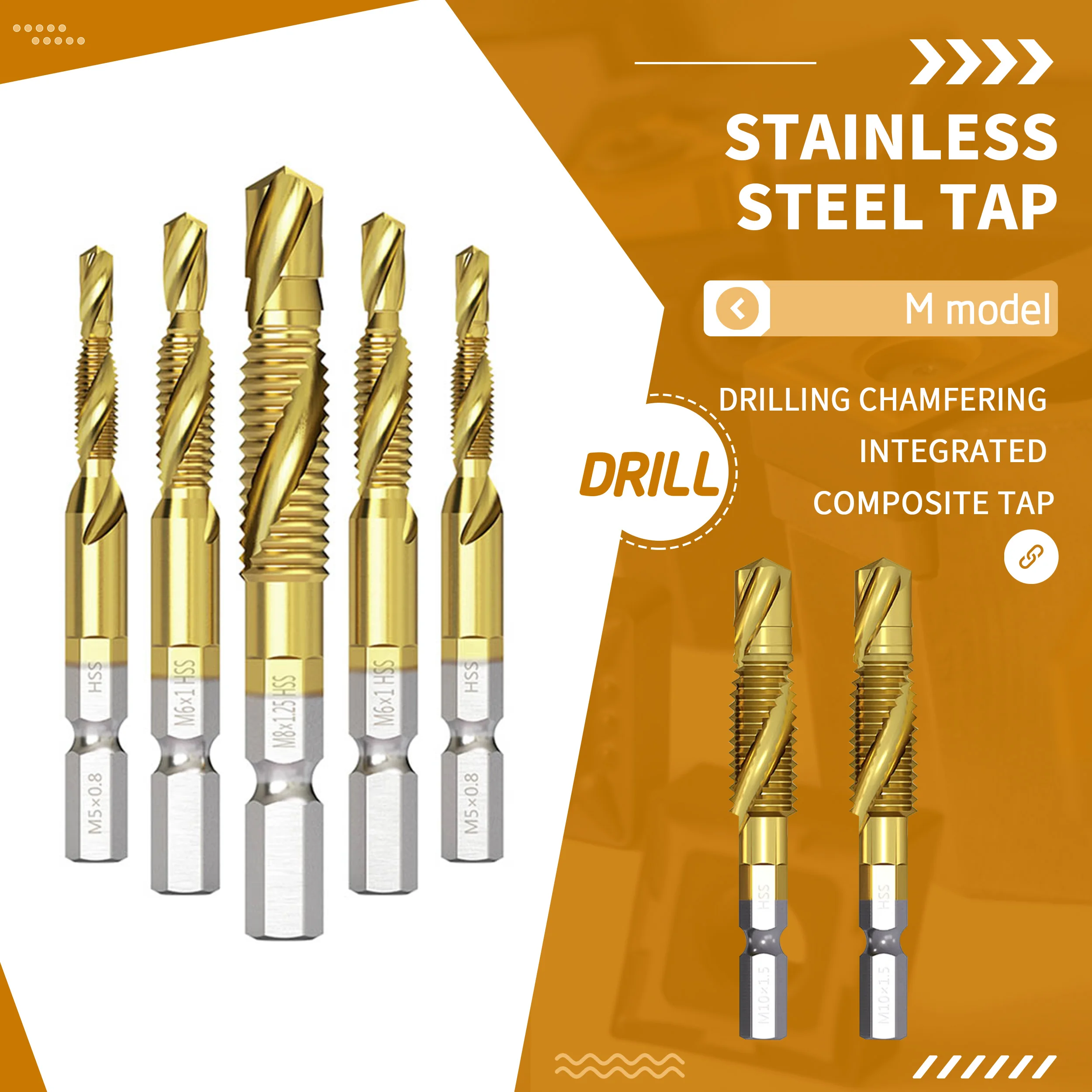 

High-quality Drilling Chamfering One-piece Composite Tap Tap Drill Bit Screw Machine Tap M3M4M5M6M8 Three-in-one Composite Taps
