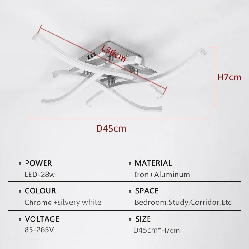 

Современный светодиодный потолочный светильник для гостиной, столовой, спальни, балкона, люстра, 28 Вт, изогнутый дизайн, дистанционное затемнение, домашняя панель, светильник