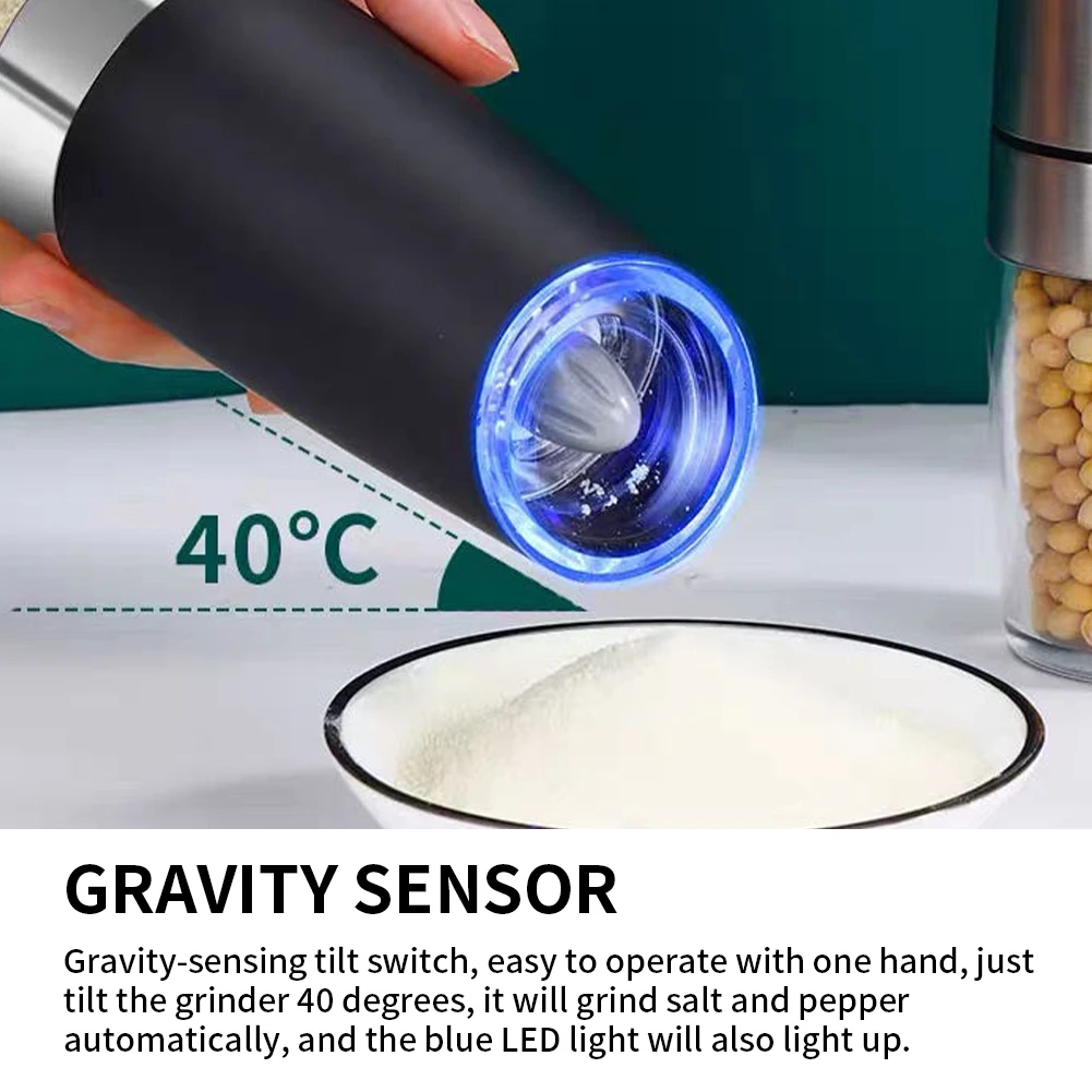 Портативная мясорубка для соли и перца с синим светом гравитационная