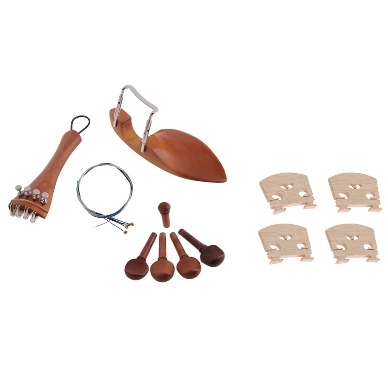 

Quality 1 Set Chin Rest Tailpiece Fine Tuner Tuning Peg Tailgut Endpin Strings Kit & 1 Set 4/4 Maple Bridge