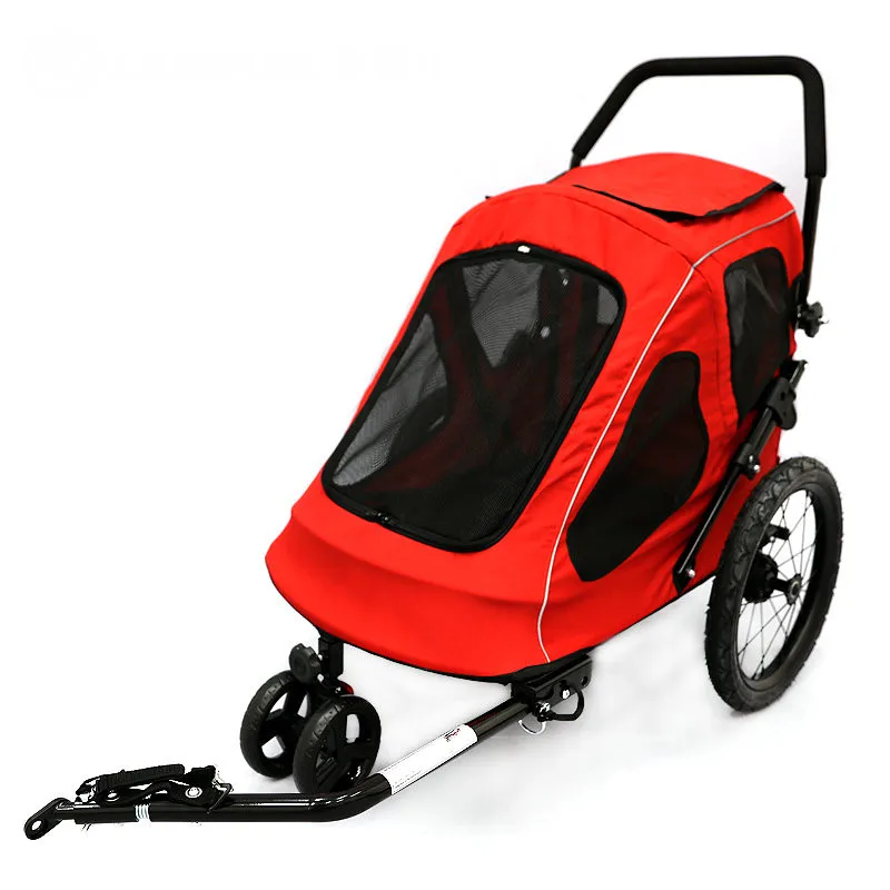 20 Inch Big Wheel Pet Bicycle Trailer, 2-In-1 Stroller Can Connect With Bike & Load 120 LBS, For Large Dogs Cats