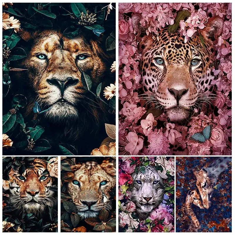 

Алмазная 5D картина с животными и цветами, мозаика из квадратных/круглых страз, Лев, вышивка «сделай сам», домашний декор