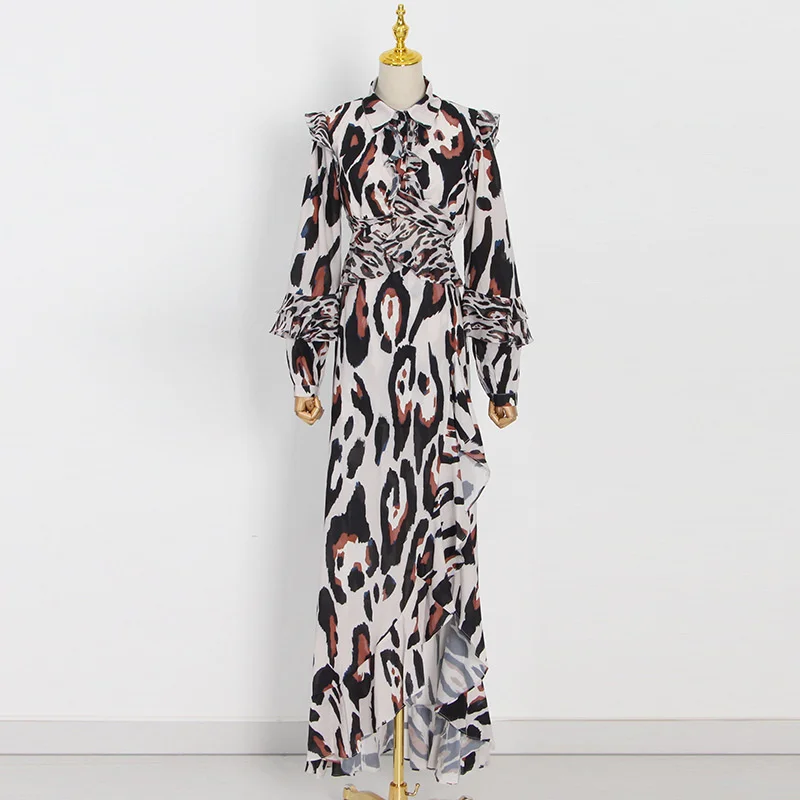 

Женская Асимметричная юбка с оборками, длинным рукавом и отложным воротником