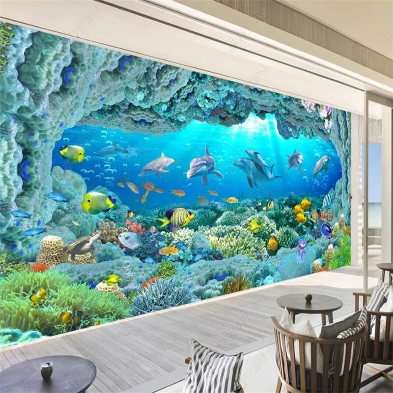 

Underwater World Ocean Coral Dolphin Custom Wallpaper Kids Room Decor Mural 3D Wall Paper Aquarium Decor Wallpaper