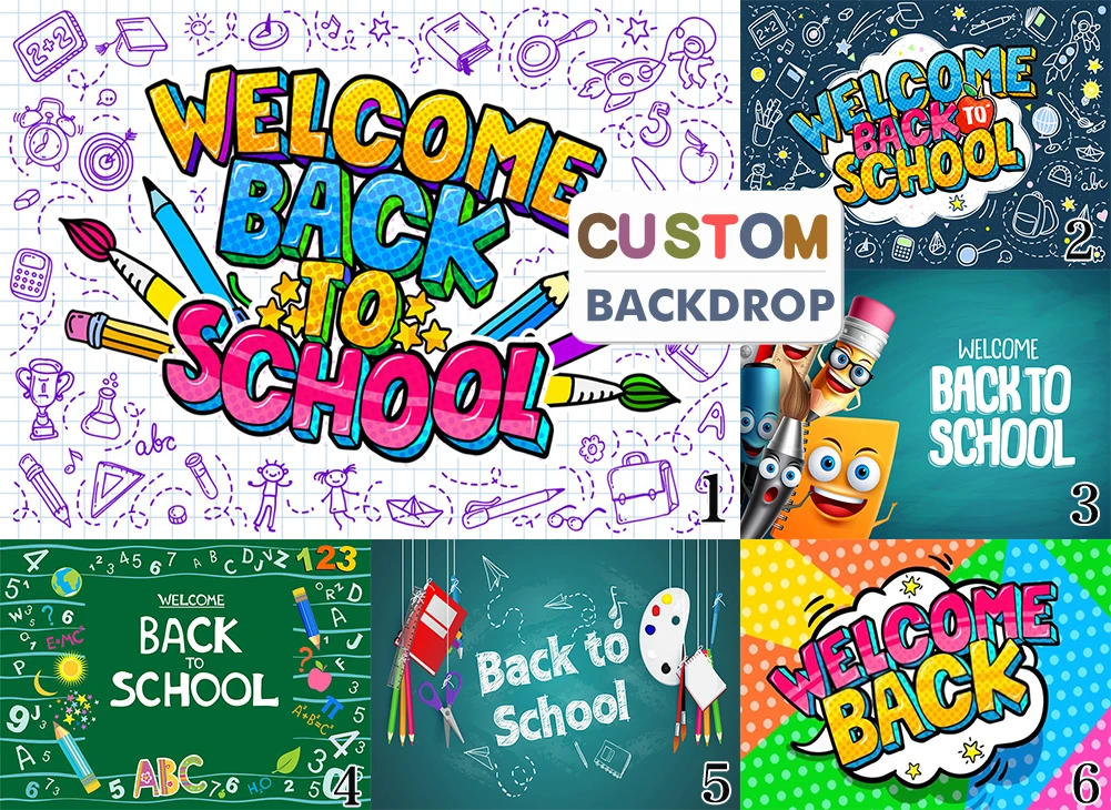 

Custom Welcome Back To School Theme Party Photography Background,Chalkboard Doodle Backdrop Props Indoor Decoration