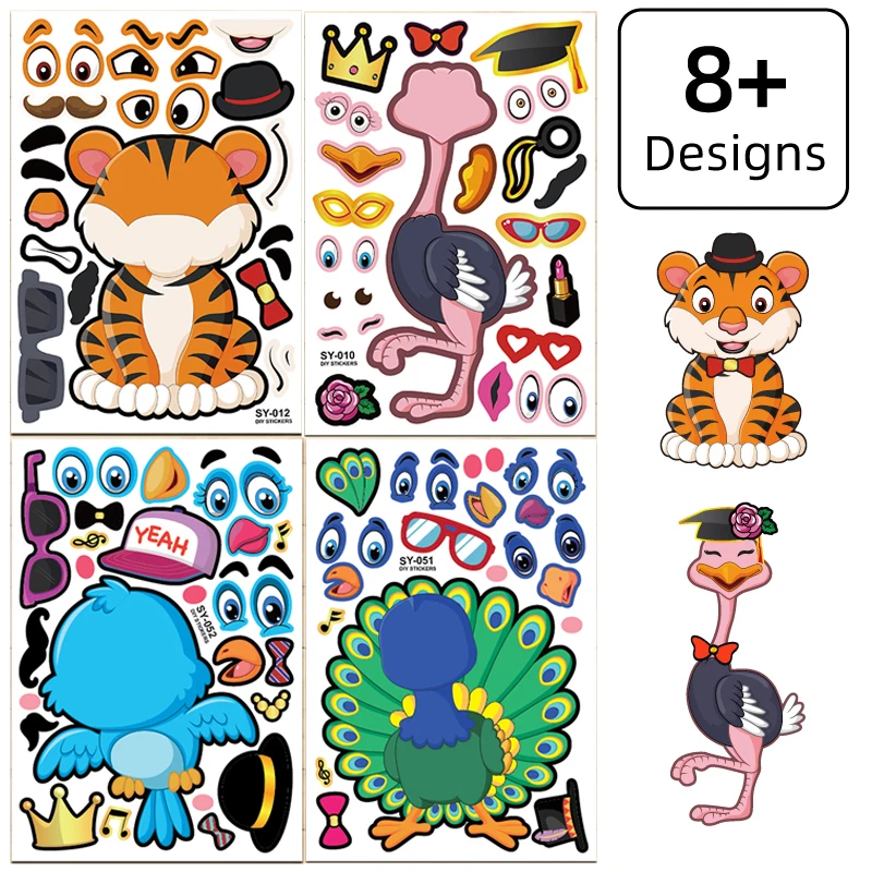 

New Cartoon Stickers Girls Boys Kids Gift Funny Cute Animals DIY Toy Tiger Birds Facial Expressions Gifts School Teacher Reward