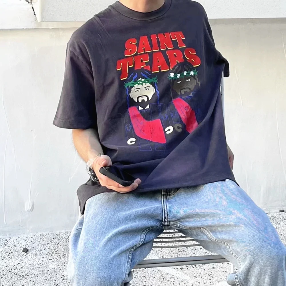 

Frog drift Streetwear Harajuku High Street SAINT MICHAEL Vintage Oversized Loose Shorts Tee tops for Men Clothing