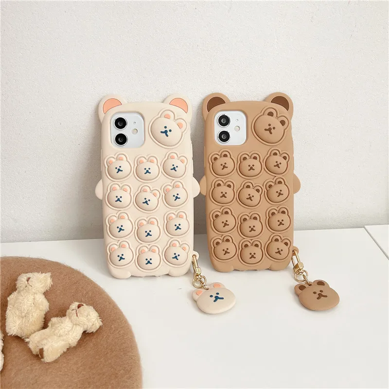 

Cartoon Funny 3D Bears Phone Case For iPhone 13 12 11 pro Xr XS Max XR SE2 6 7 8 Plus Case Relive Stress Silicone Soft tpu Cover