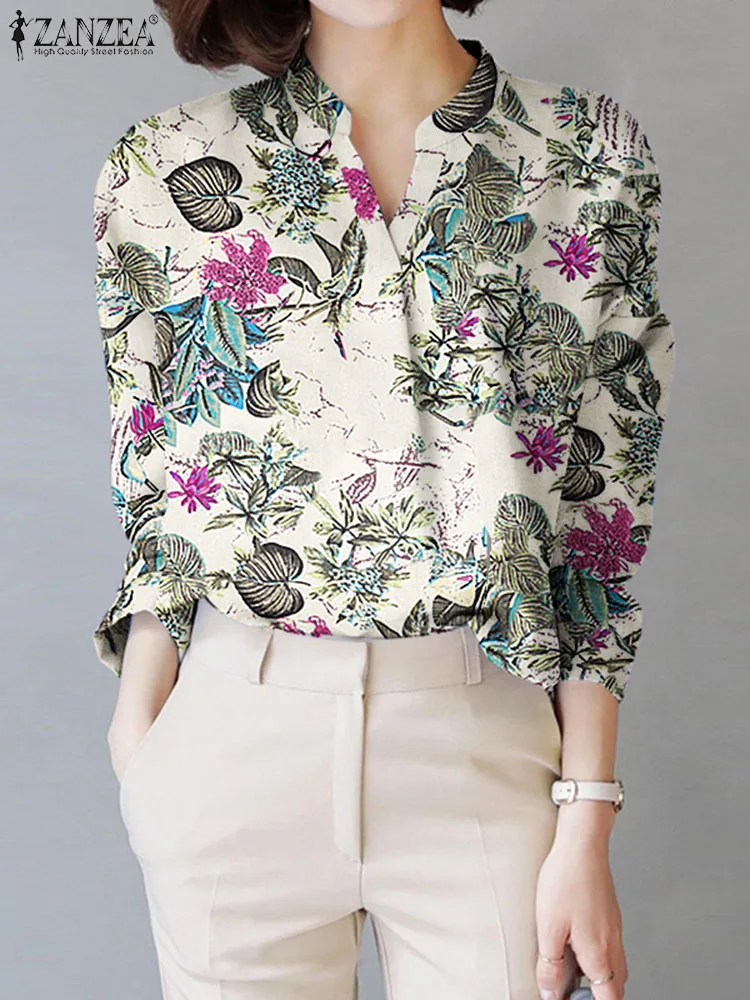 

Элегантная женская блузка ZANZEA с цветочным принтом и V-образным вырезом, осенняя рубашка с длинным рукавом, богемная Праздничная туника, повс...