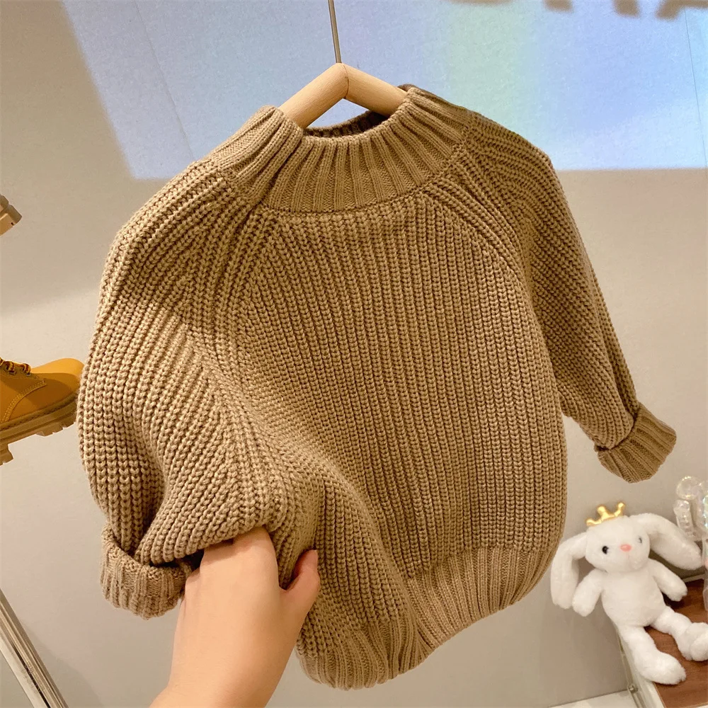 Fall Winter Kids Sweaters Thicken Warm Girls Half High Collar Knitwear Boys Brief Loose Pullover