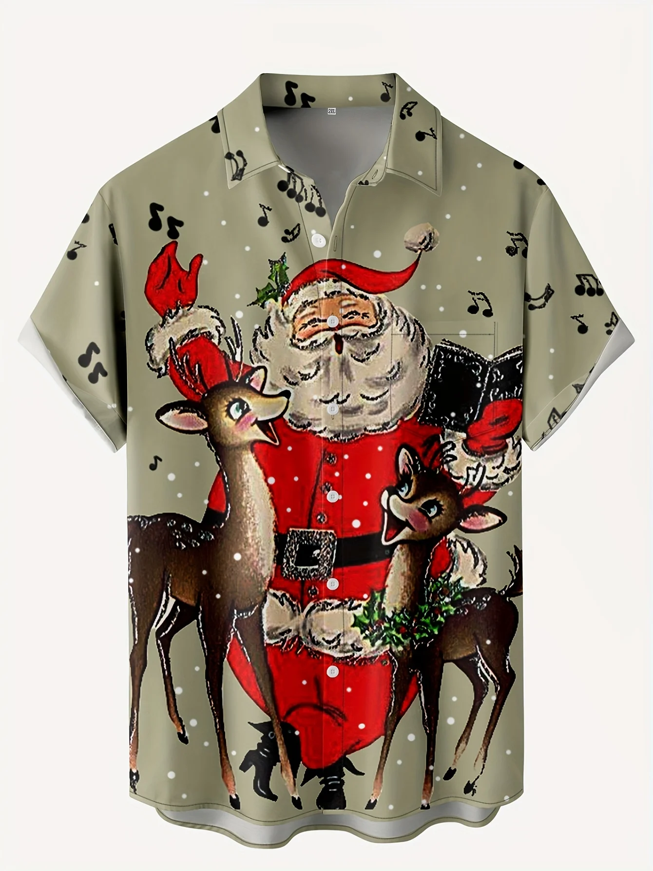 Christmas men's short sleeve lapel shirt 3d printed music print casual comfortable as new year gift