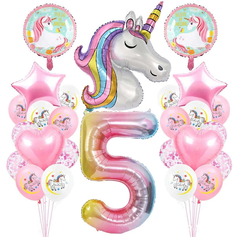 День Рождения шар Декор 28 шт Радуга Единорог номер Globos для девочек первый день