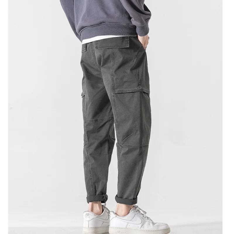 Men Clothing New Pattern Vintage Recreational Military Green Pants Straight Cylinder Loose Drawstring Cargo Pants Autumn Female