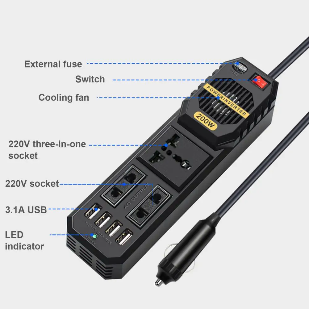 

Durable Car Vehicle Inverter Reliable Car Converter Low Power Consumption Multi-Protection Power Inverter High-power