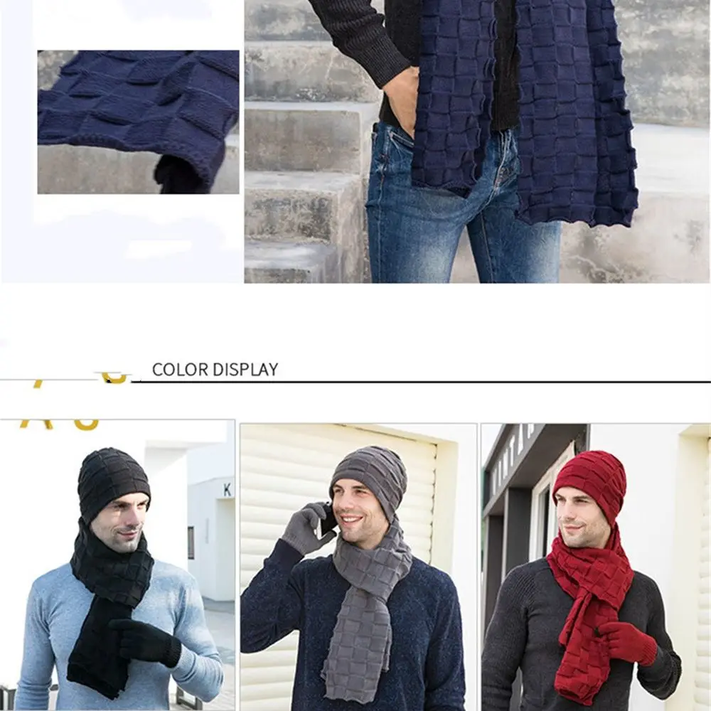 

Вязаная шапка, шарф, перчатки, Шапка-бини, зимний теплый флисовый шарф