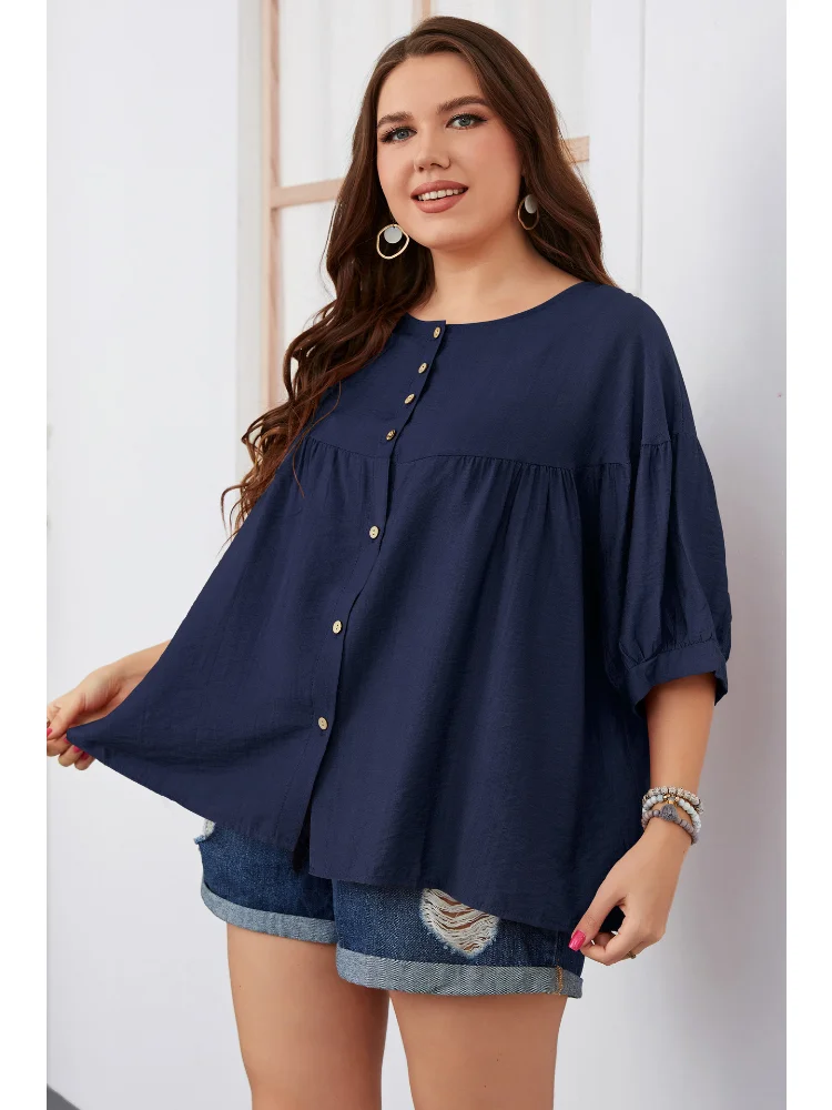 Women's loose short sleeve shirt, summer plus-size women's wear plus size women clothing