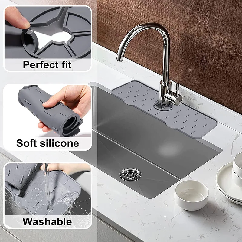 Kitchen Faucet Absorbent Mat Sink Splash Guard Silicone Faucet Splash Catcher Countertop Protector Drying Mat For Kitchen