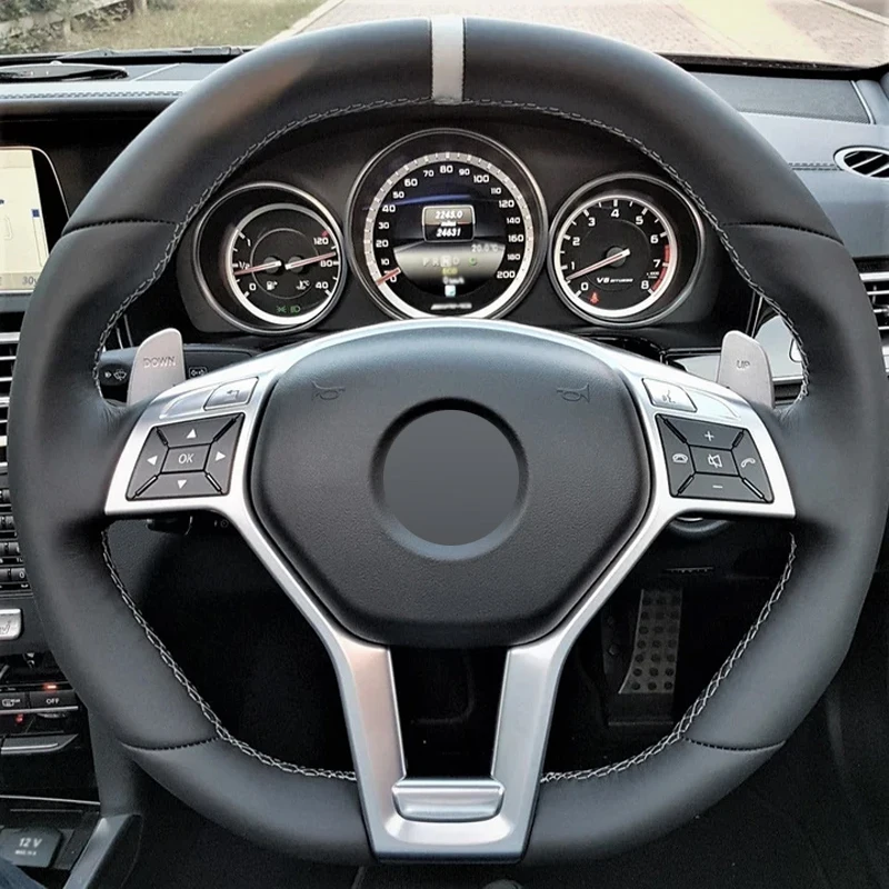 Чехол на руль из алькантары натуральная кожа белая нить полоса автомобильные