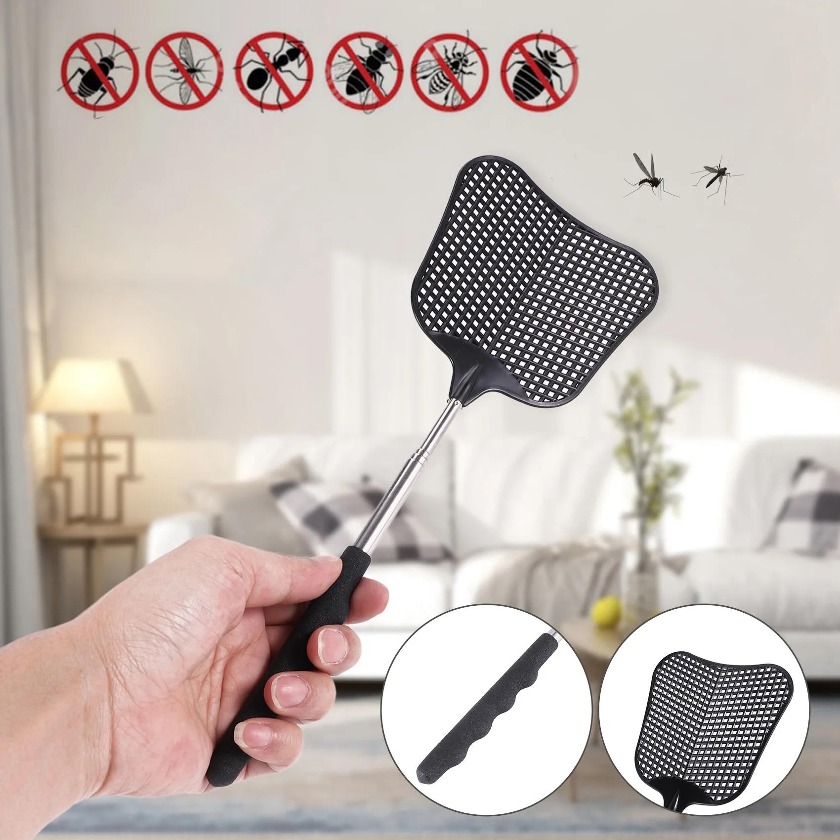 

Mosquito and Fly Killing Plastic Fly Swatter Retractable Stainless Steel Rod, Suitable for Indoor and Outdoor Use (2 Pack)