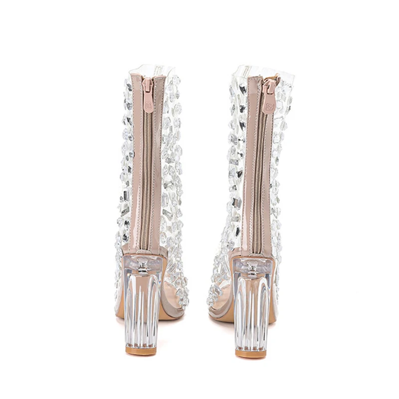 Женские ботильоны из прозрачного ПВХ короткие ботинки на массивном каблуке с