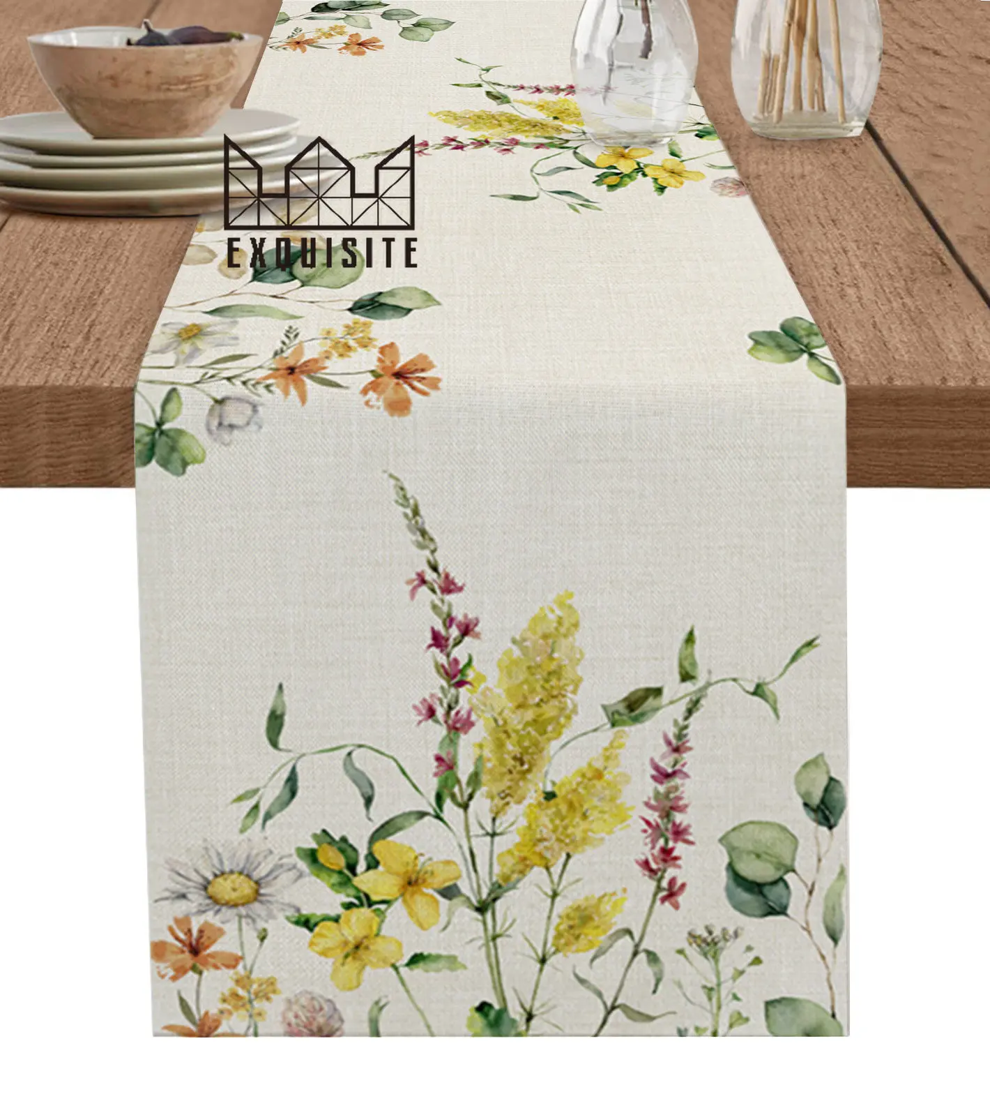 

Растения, ромашка, эвкалипт, дикие цветы, Настольная дорожка, Свадебная вечеринка, обеденная скатерть, ткань салфетка под тарелку