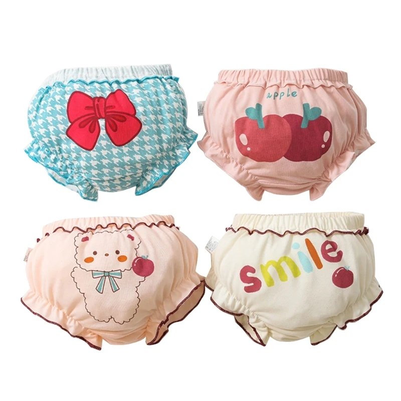 

4Pcs Baby Girls Panties Fashion Cotton Underpants Infant Diaper Pants Casual Shorts Cartoon Child Bread PP Under Pants 0