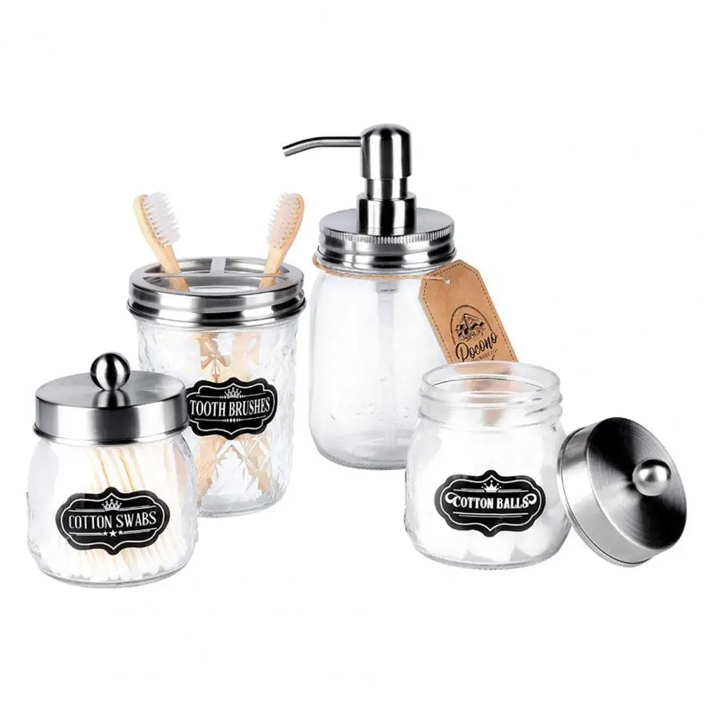 

Bath Hardware Sets 4Pcs/Set Foaming Soap Dispenser Rustic Transparent 304 Stainless Steel Mason Jar Bathroom Accessories Set