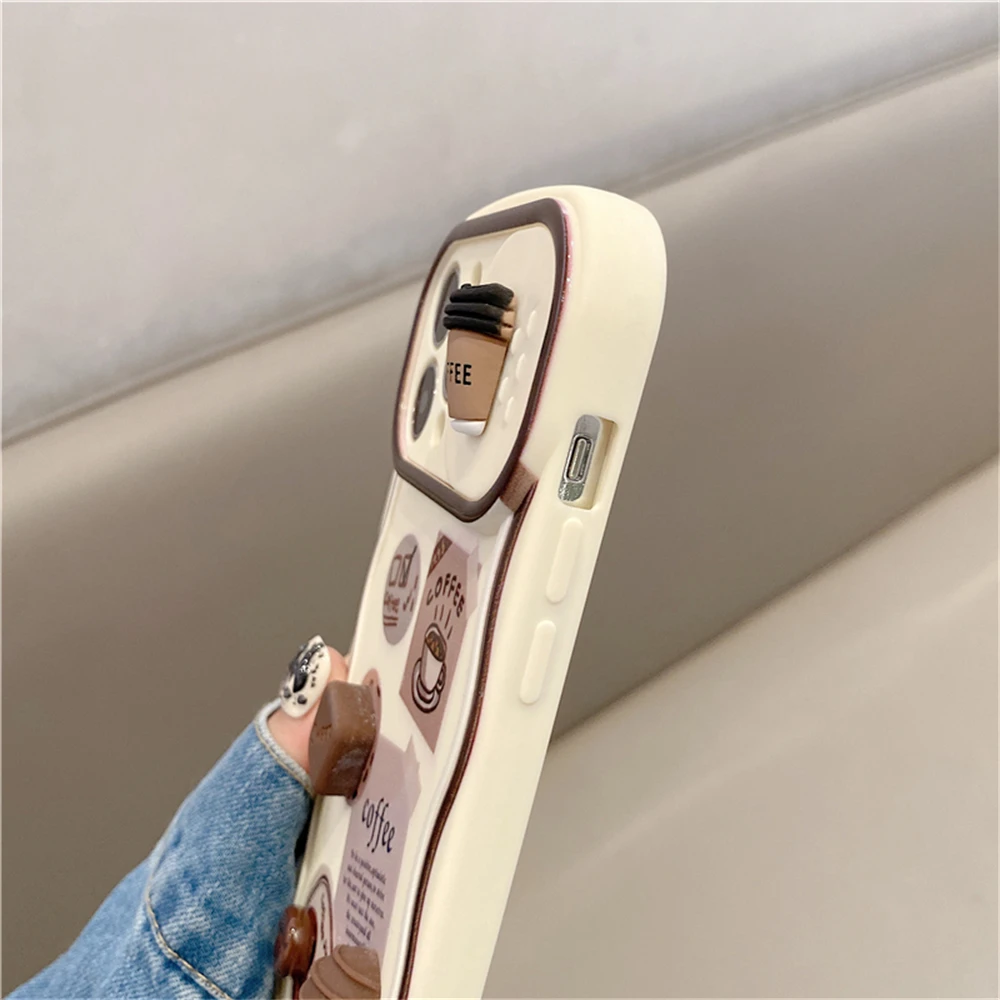 Корейский милый защитный чехол для телефона с эффектом 3D кофейного кофе iPhone 15 14 13