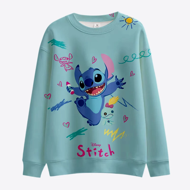 

Fall Harajuku Street Crew Neck Sweatshirt Disney Brand Stitch and Minnie Anime Print 2022 New Fashion Casual Ladies Top