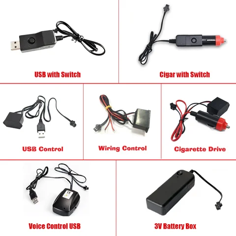 7 адаптеров для салона автомобиля, светодиодная декоративная лампа, USB-драйвер, проводка, голосовое управление, аккумуляторная коробка 3 В, сигаретный привод, проводка, неоновая полоса