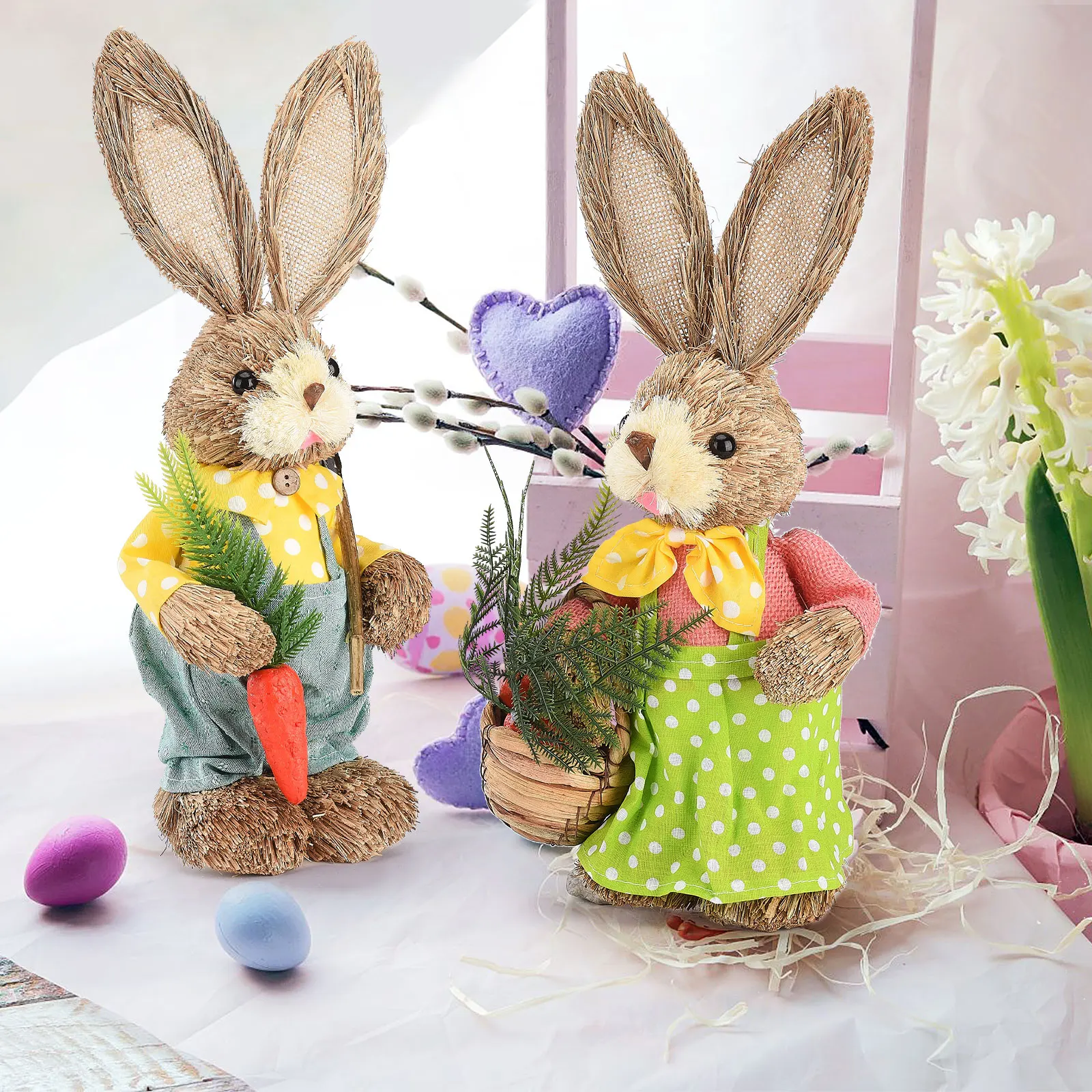 Пасхальные украшения ручной работы в виде кроликов 2 шт.