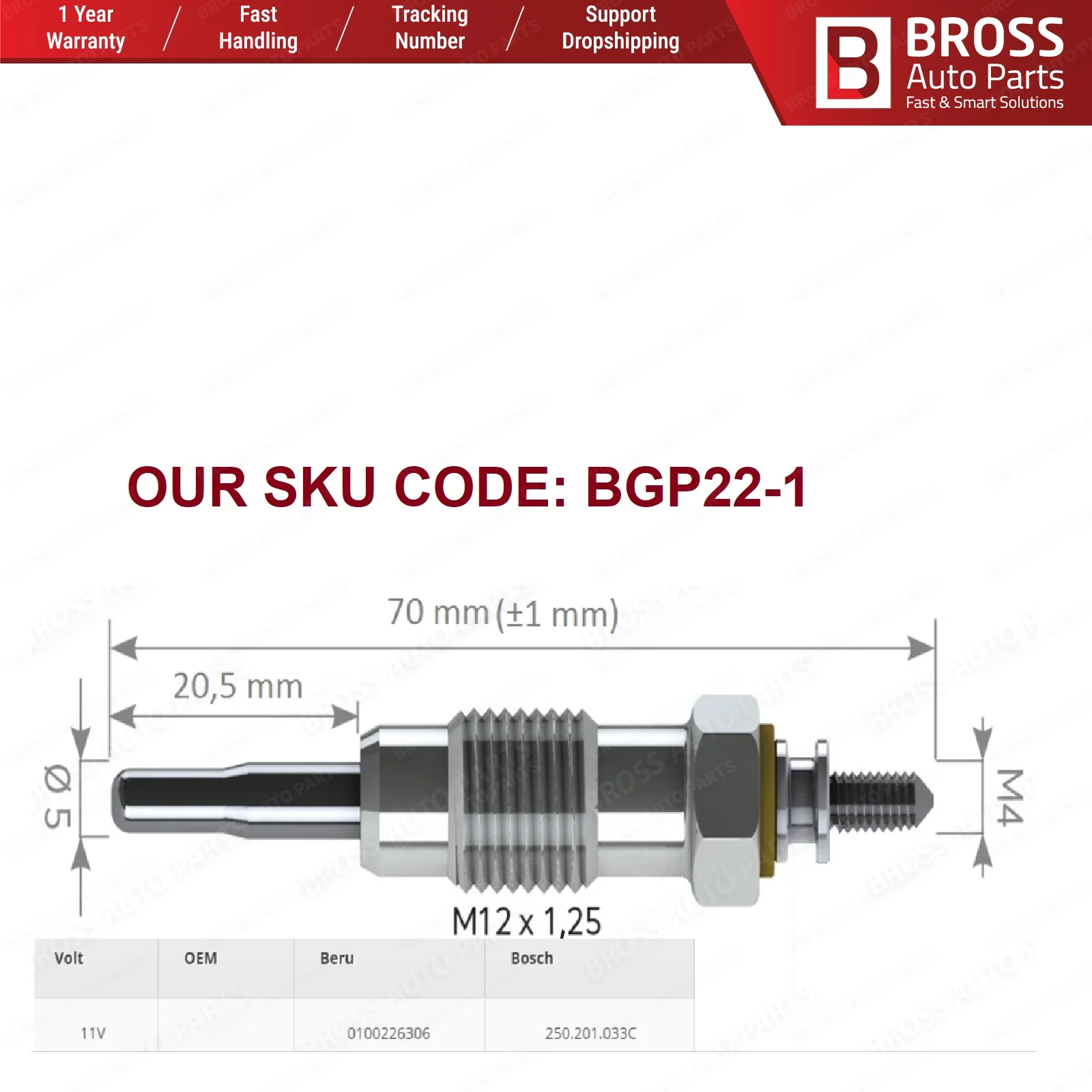 Bross автозапчасти BGP22 1 4 шт нагреватель свечения вилки GX66 7088988 GV666 0100221146 для Ford Fiat