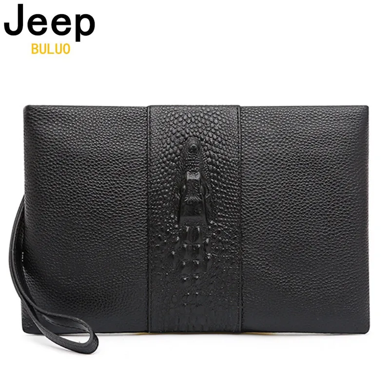 

Мужская сумка-клатч JEEP BULUO, оранжевая сумка из воловьей кожи, сумка на плечевом ремне с текстурой под крокодиловую кожу, сумка большого разме...